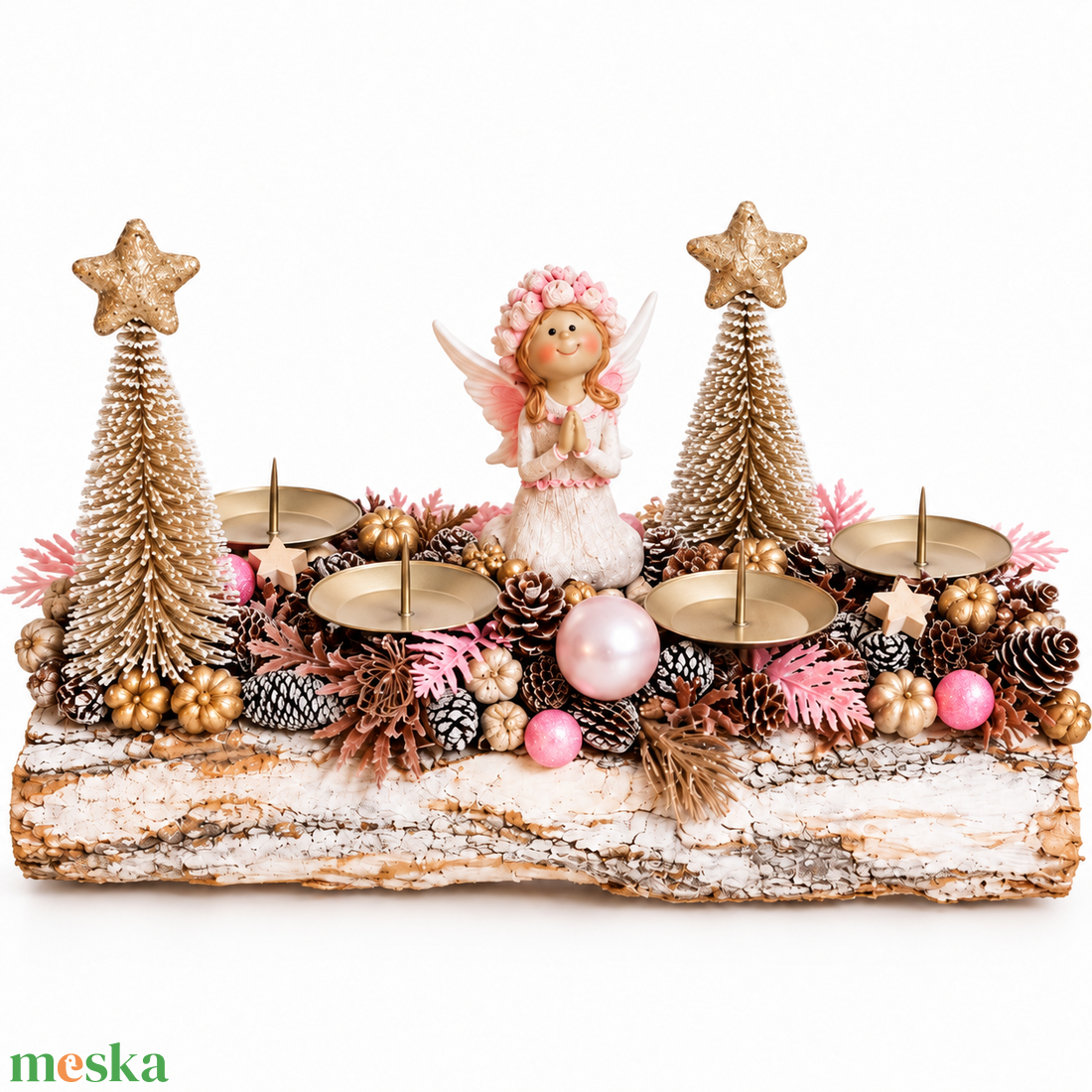 Fahasábra ültetett adventi koszorú tündérrel - karácsony - adventi díszek - adventi koszorú - Meska.hu
