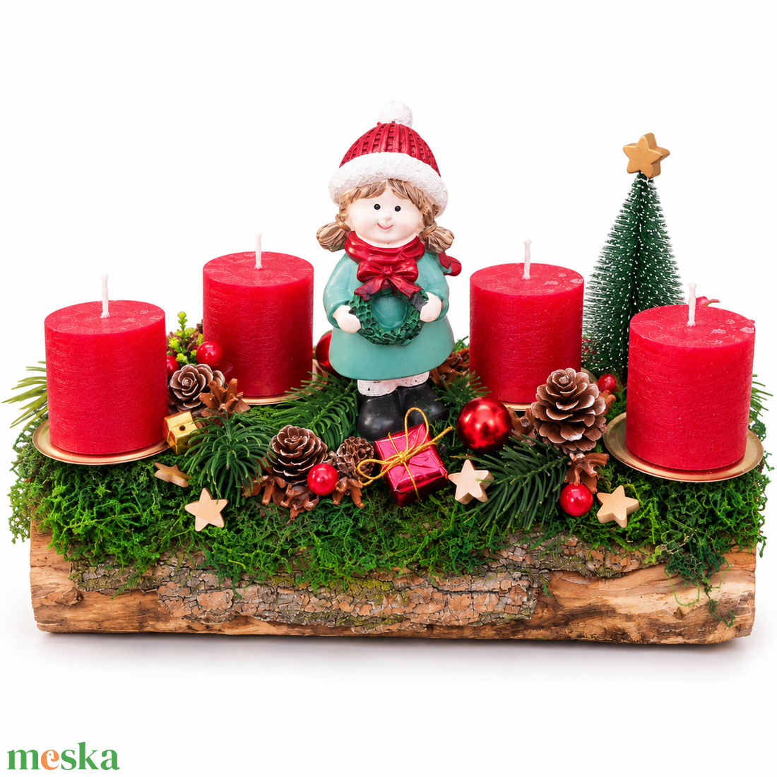 Fahasábra ültetett adventi koszorú kislánnyal - karácsony - adventi díszek - adventi koszorú - Meska.hu