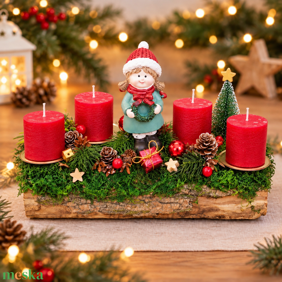Fahasábra ültetett adventi koszorú kislánnyal - karácsony - adventi díszek - adventi koszorú - Meska.hu