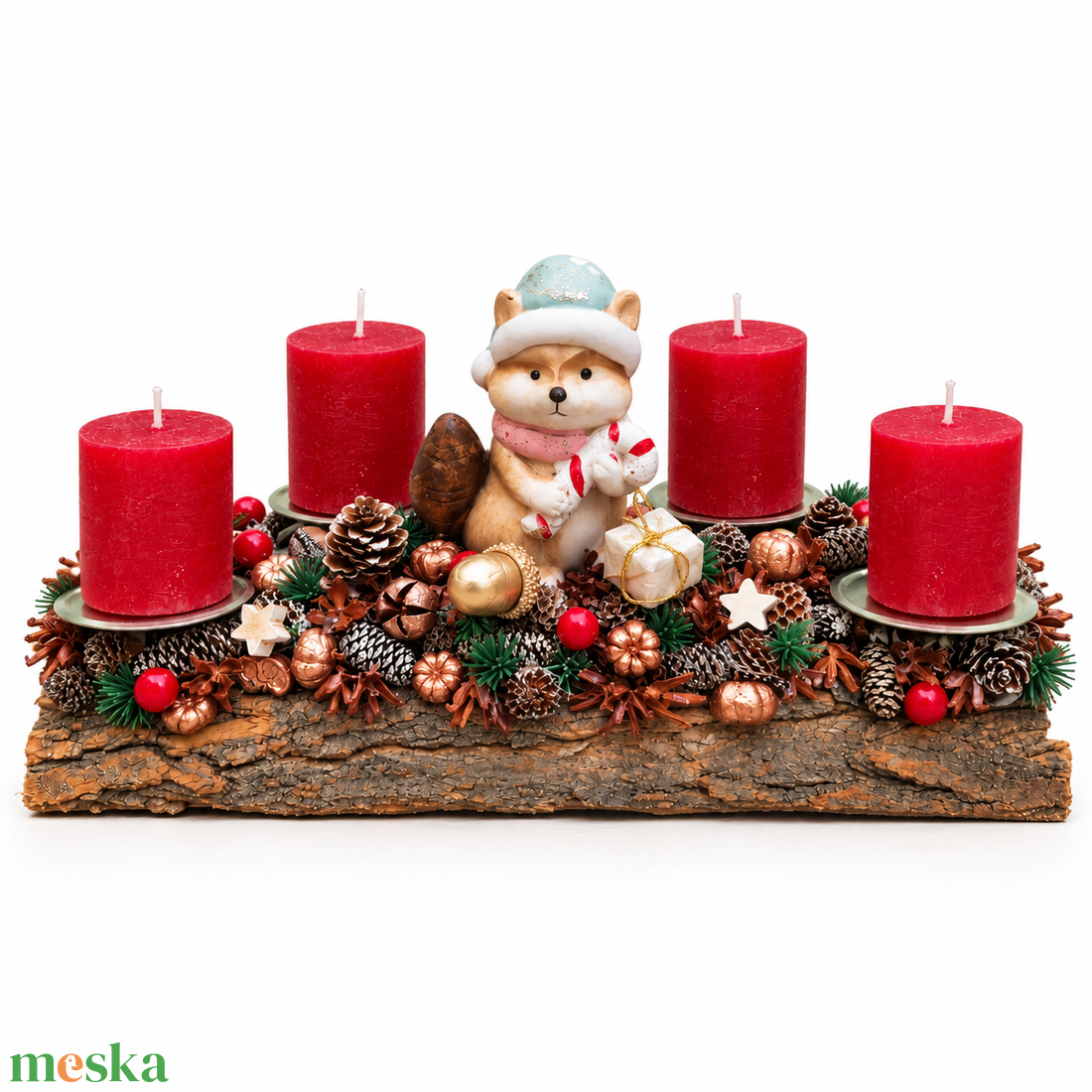 Fahasábra ültetett adventi asztali dísz rókával - karácsony - adventi díszek - adventi koszorú - Meska.hu