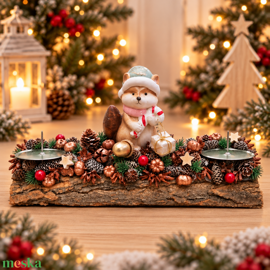 Fahasábra ültetett adventi asztali dísz rókával - karácsony - adventi díszek - adventi koszorú - Meska.hu