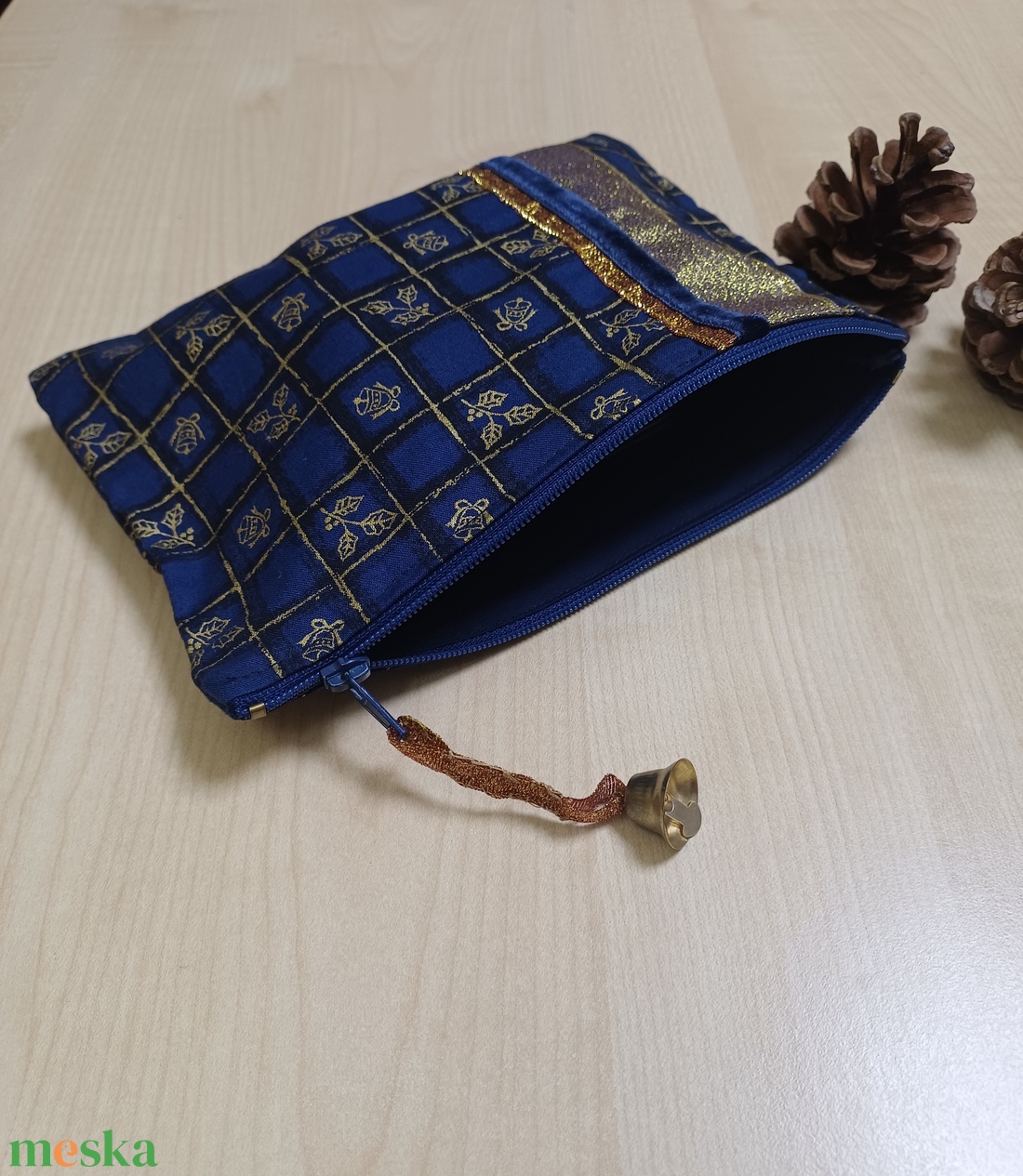 Sötétkék-arany karácsonyi nesszeszer - táska & tok - neszesszer - Meska.hu