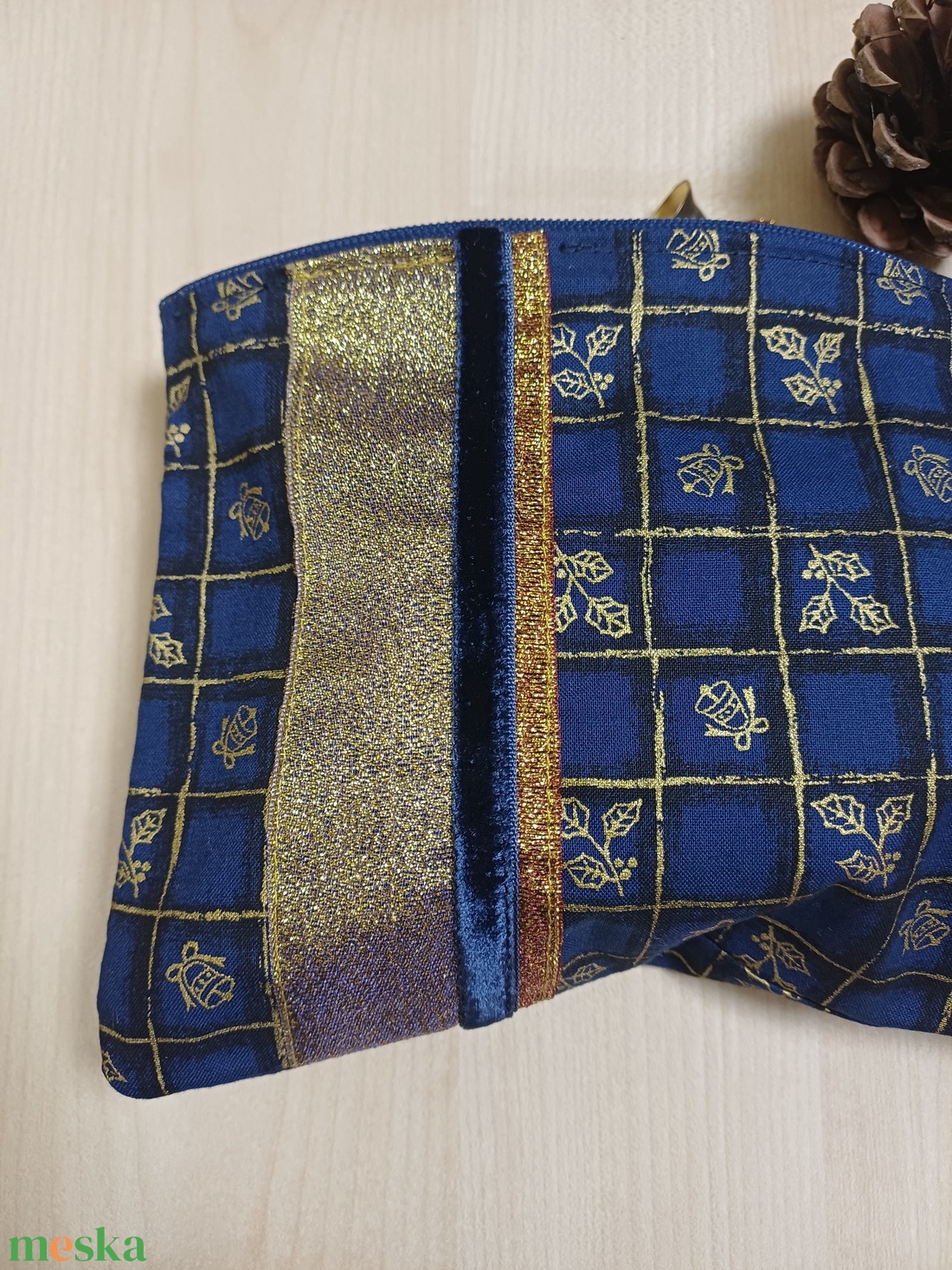 Sötétkék-arany karácsonyi nesszeszer - táska & tok - neszesszer - Meska.hu