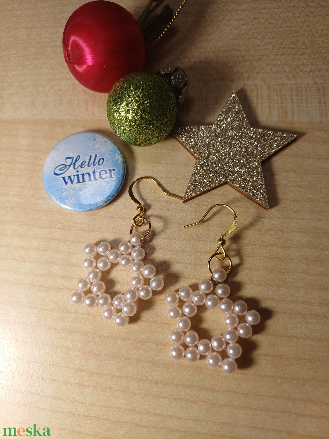 Csillag fülbevaló gyöngyből - ékszer - fülbevaló - lógó fülbevaló - Meska.hu