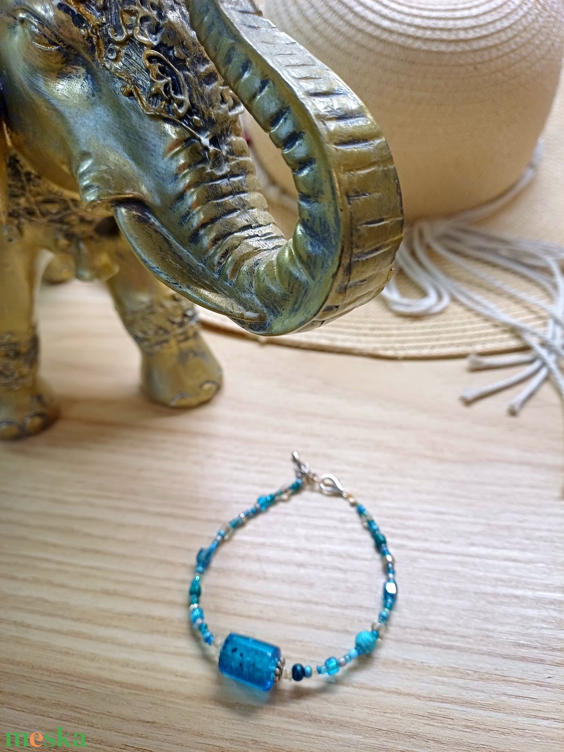 Türkizkék karkötő keleti hangulatban - ékszer - karkötő - gyöngyös karkötő - Meska.hu