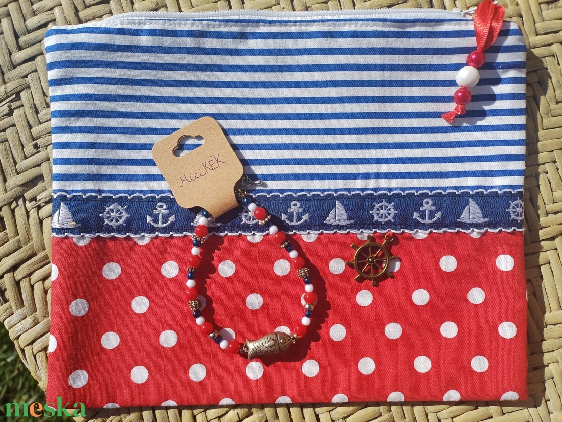 Tengerész mintás neszesszer csíkos-pöttyös - táska & tok - neszesszer - Meska.hu