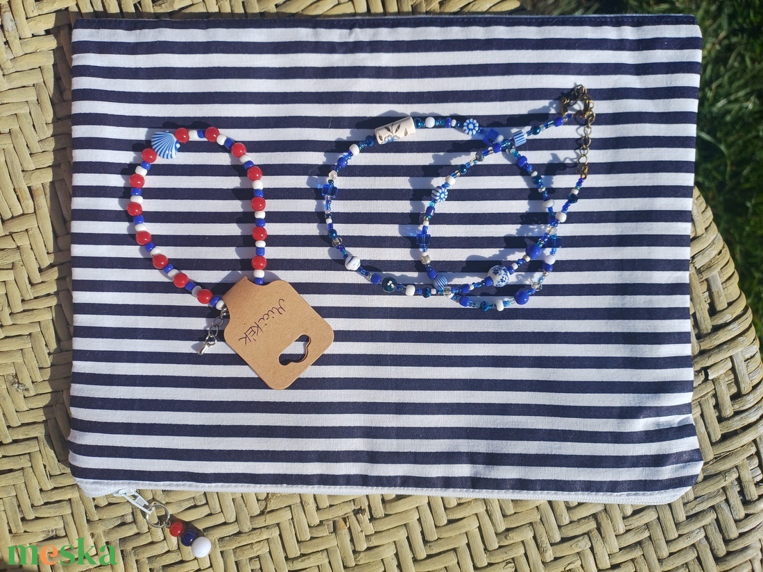 Kék-fehér nyaklánc - ékszer - nyaklánc - gyöngyös nyaklánc - Meska.hu