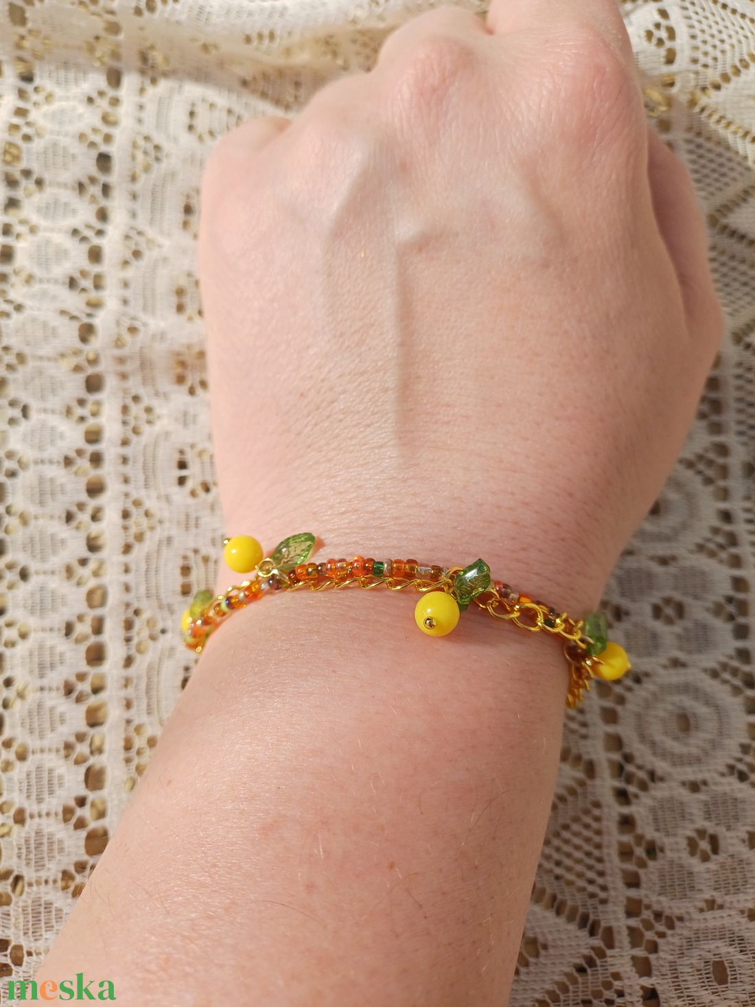 Citromos karkötő  - ékszer - karkötő - gyöngyös karkötő - Meska.hu