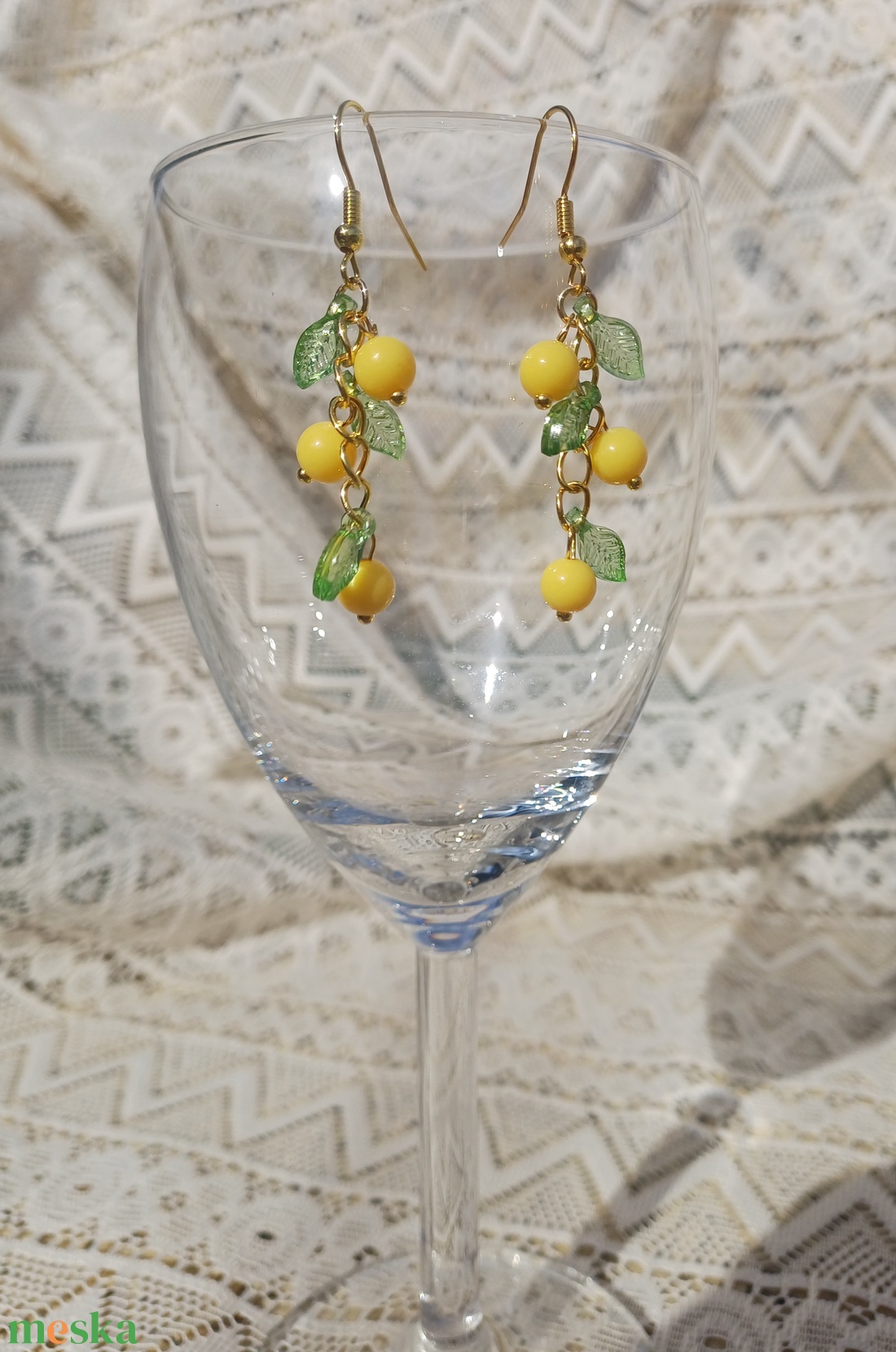 Citrom füzér fülbevaló  - ékszer - fülbevaló - lógó fülbevaló - Meska.hu