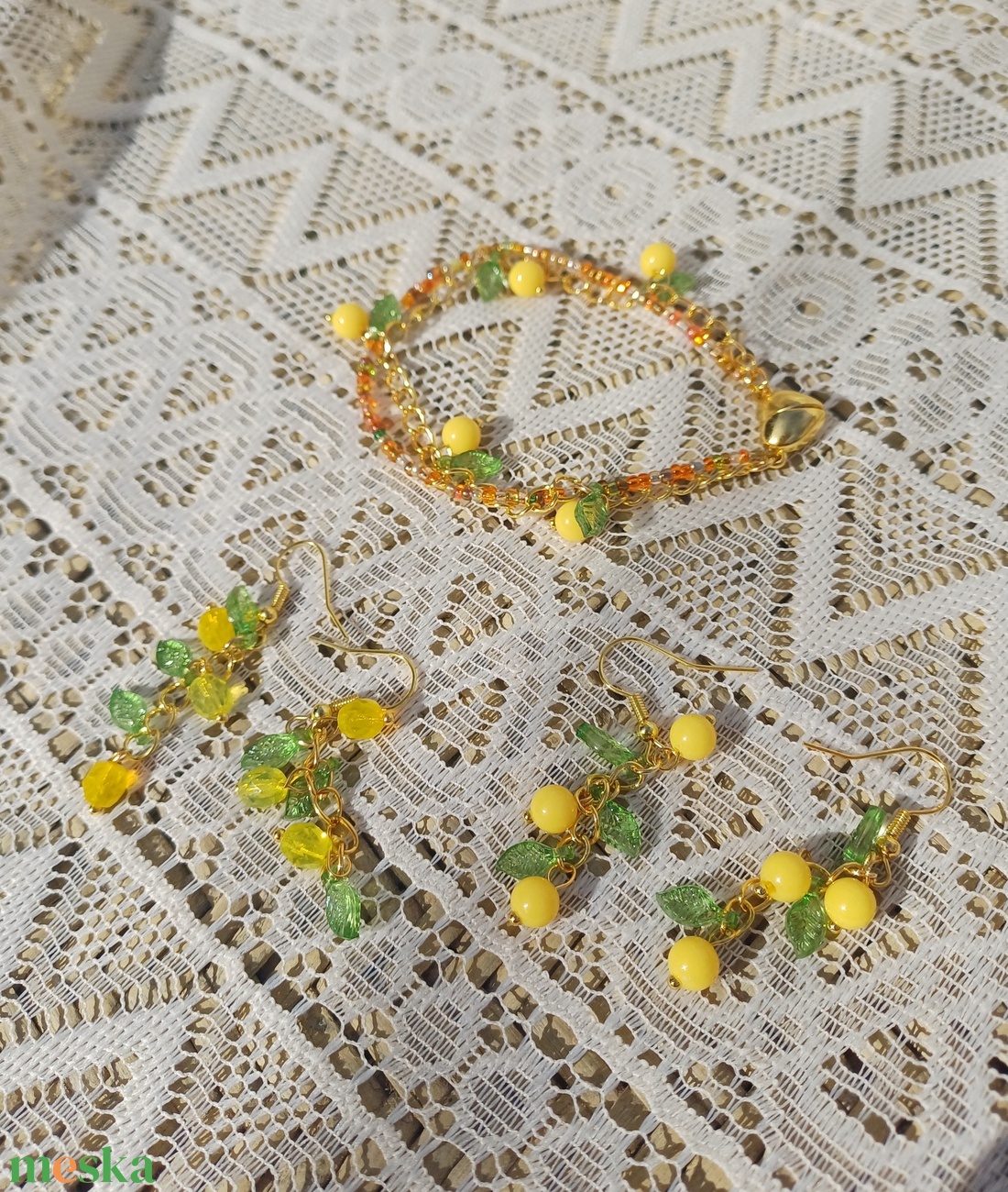 Citromos limonádé fülbevaló  - ékszer - fülbevaló - lógó fülbevaló - Meska.hu