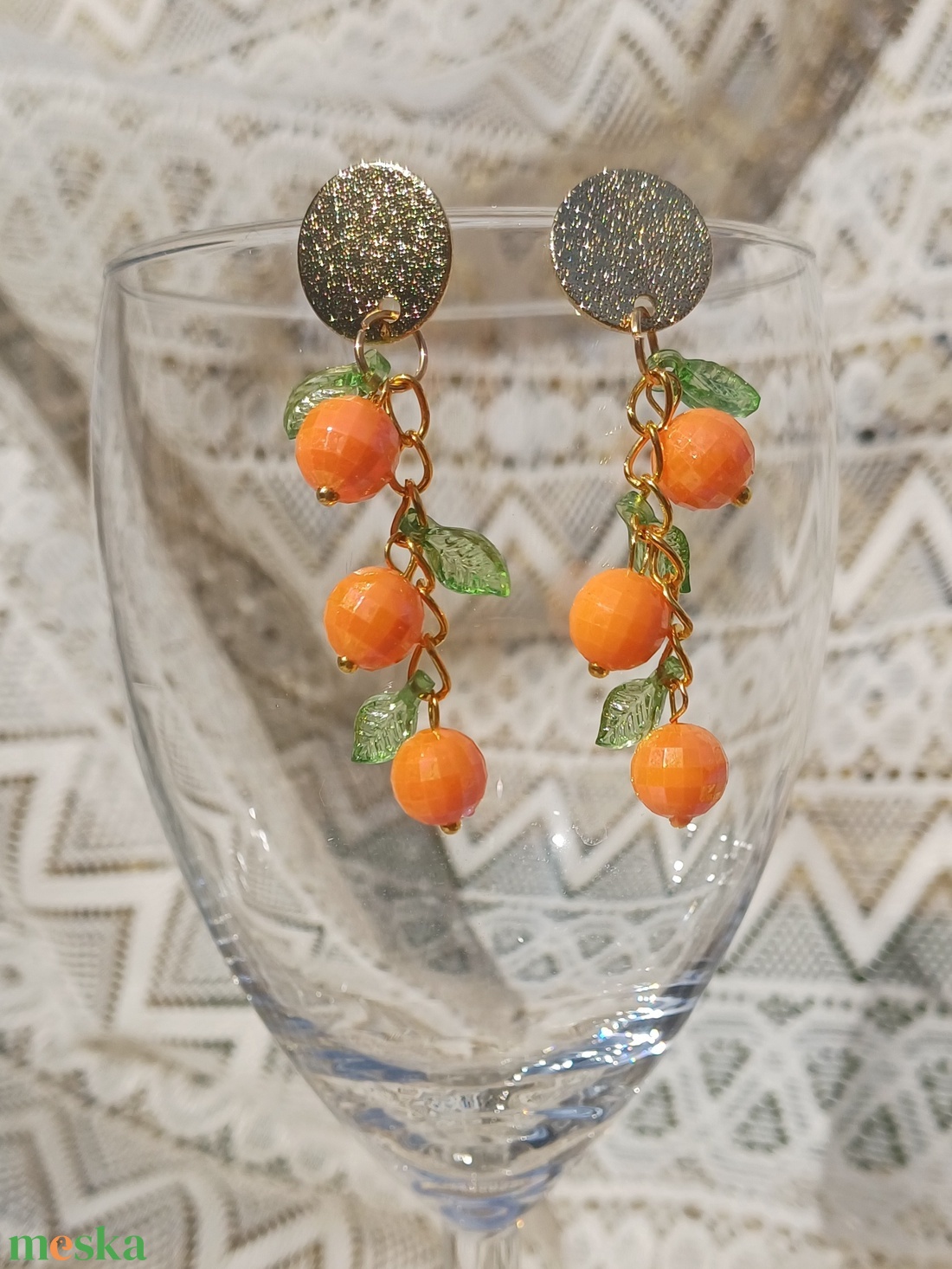 Narancs füzér fülbevaló  - ékszer - fülbevaló - lógó fülbevaló - Meska.hu