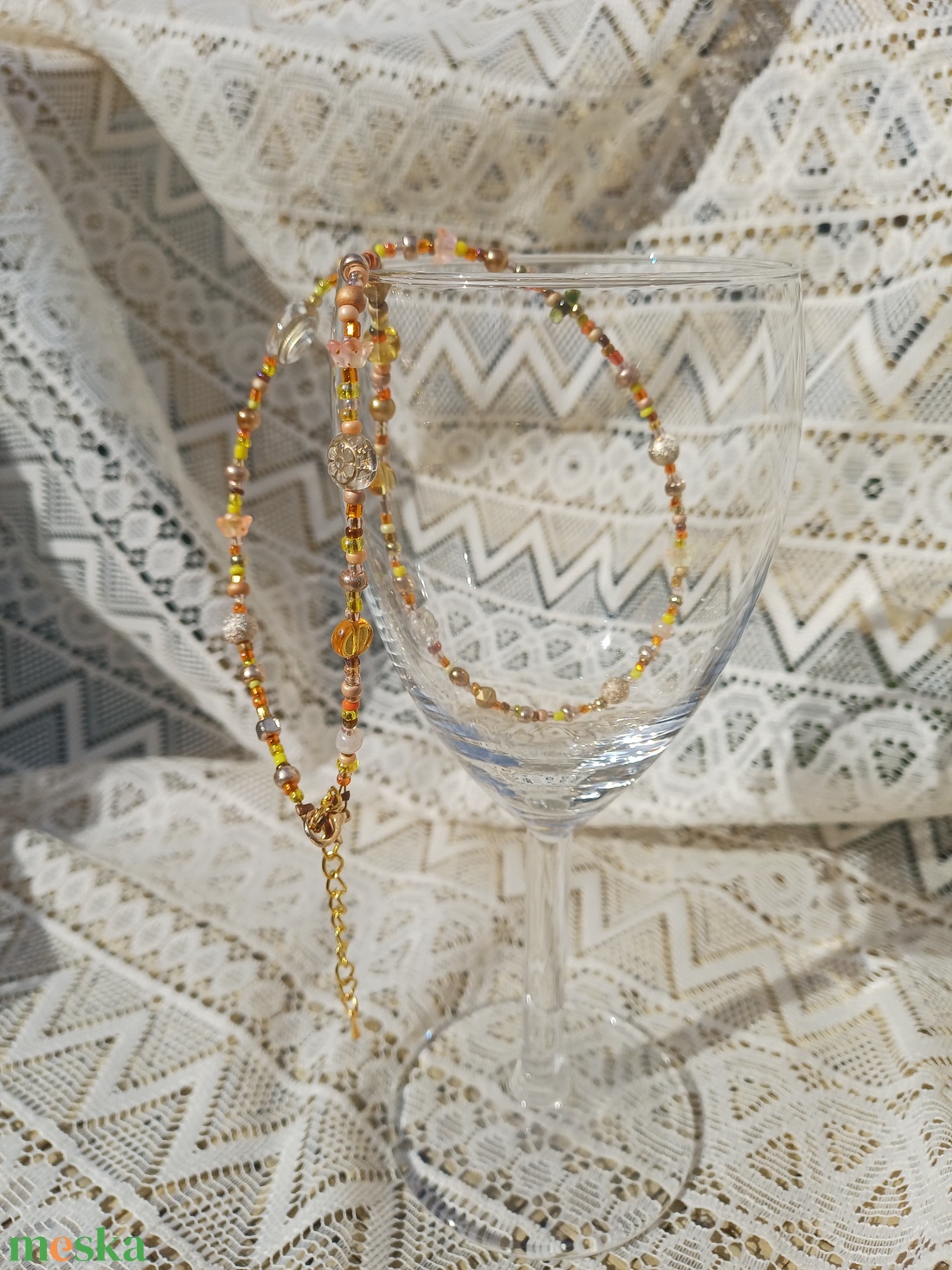 Arany-sárga gyöngyös nyaklánc - ékszer - nyaklánc - gyöngyös nyaklánc - Meska.hu