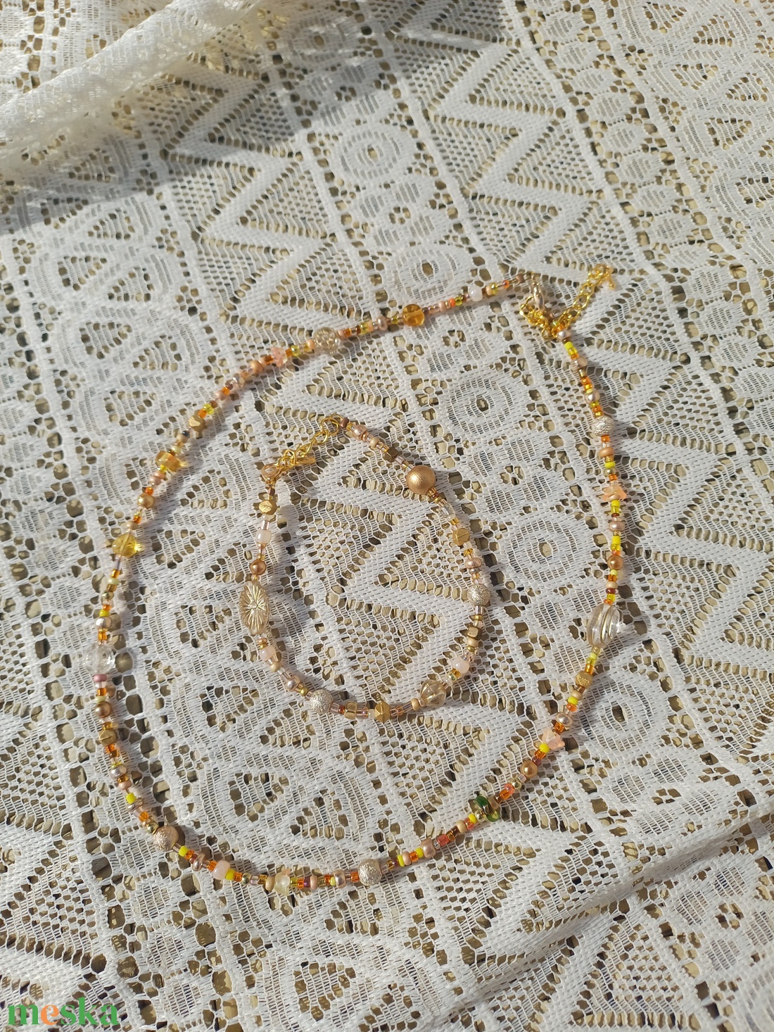 Arany-sárga gyöngyös nyaklánc - ékszer - nyaklánc - gyöngyös nyaklánc - Meska.hu