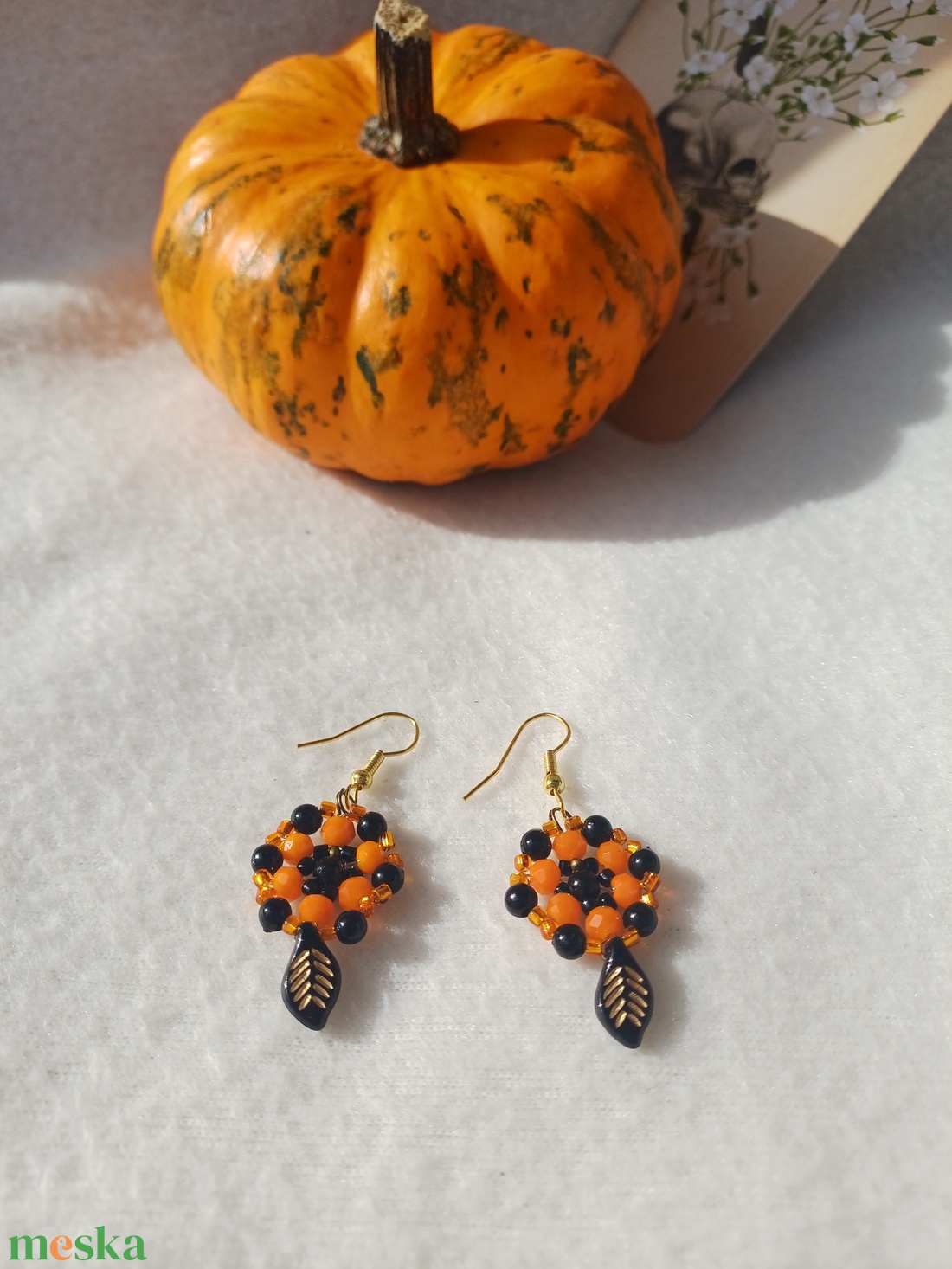Fekete-sütőtök sárga fülbevaló  - ékszer - fülbevaló - lógó fülbevaló - Meska.hu