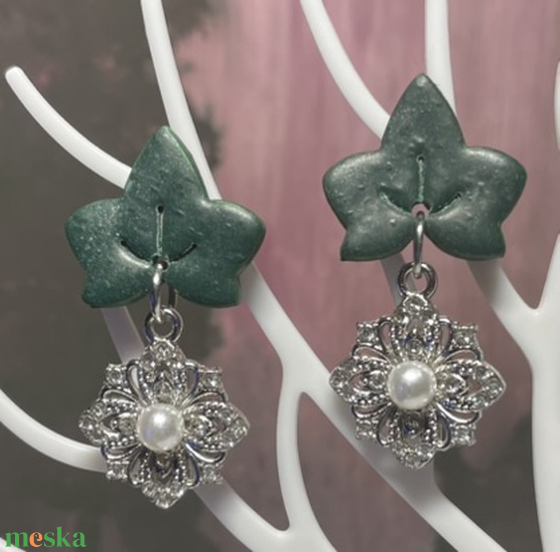 Borostyános charm fülbevaló - ékszer - fülbevaló - lógó fülbevaló - Meska.hu