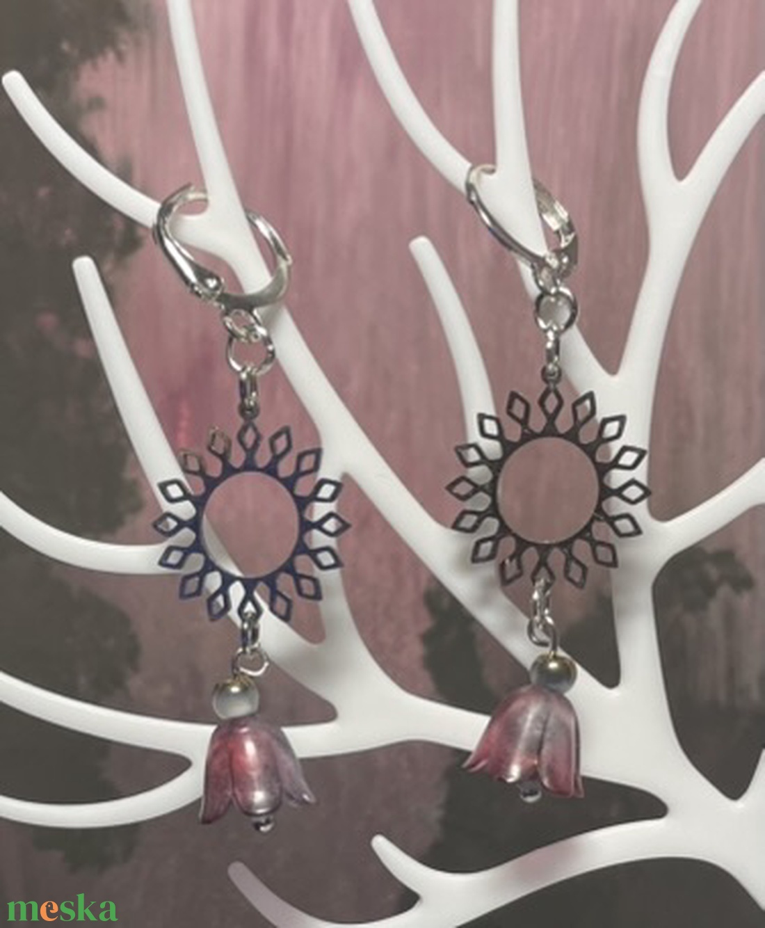 Ezüst virág - ékszer - fülbevaló - lógó fülbevaló - Meska.hu