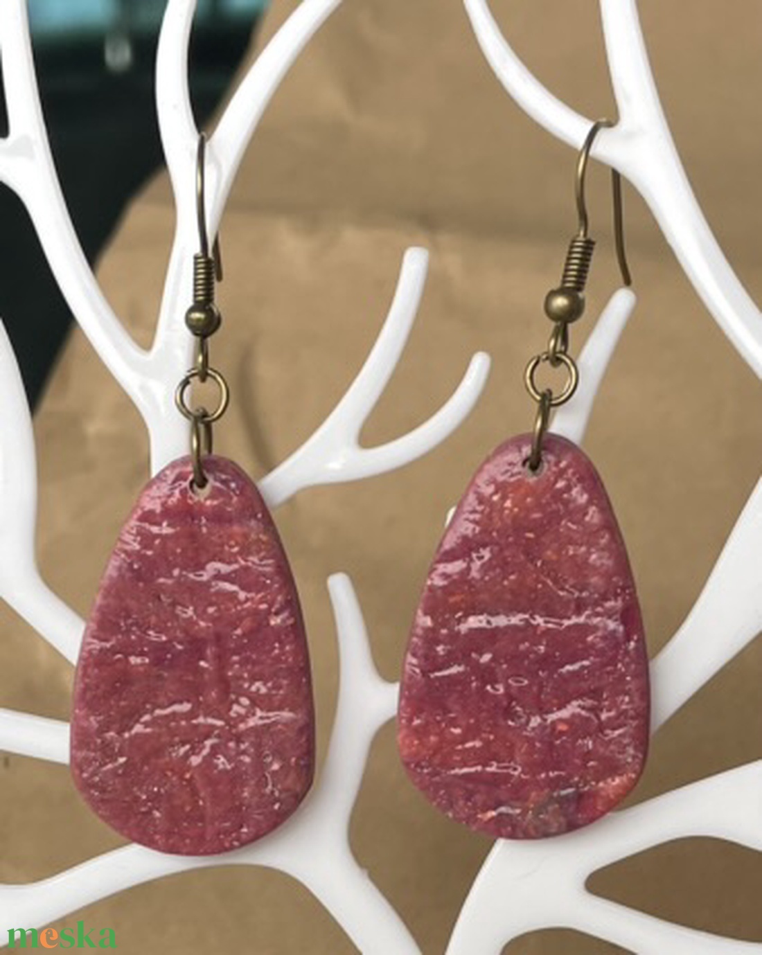 Texturált ovális fülbevaló - ékszer - fülbevaló - lógó fülbevaló - Meska.hu