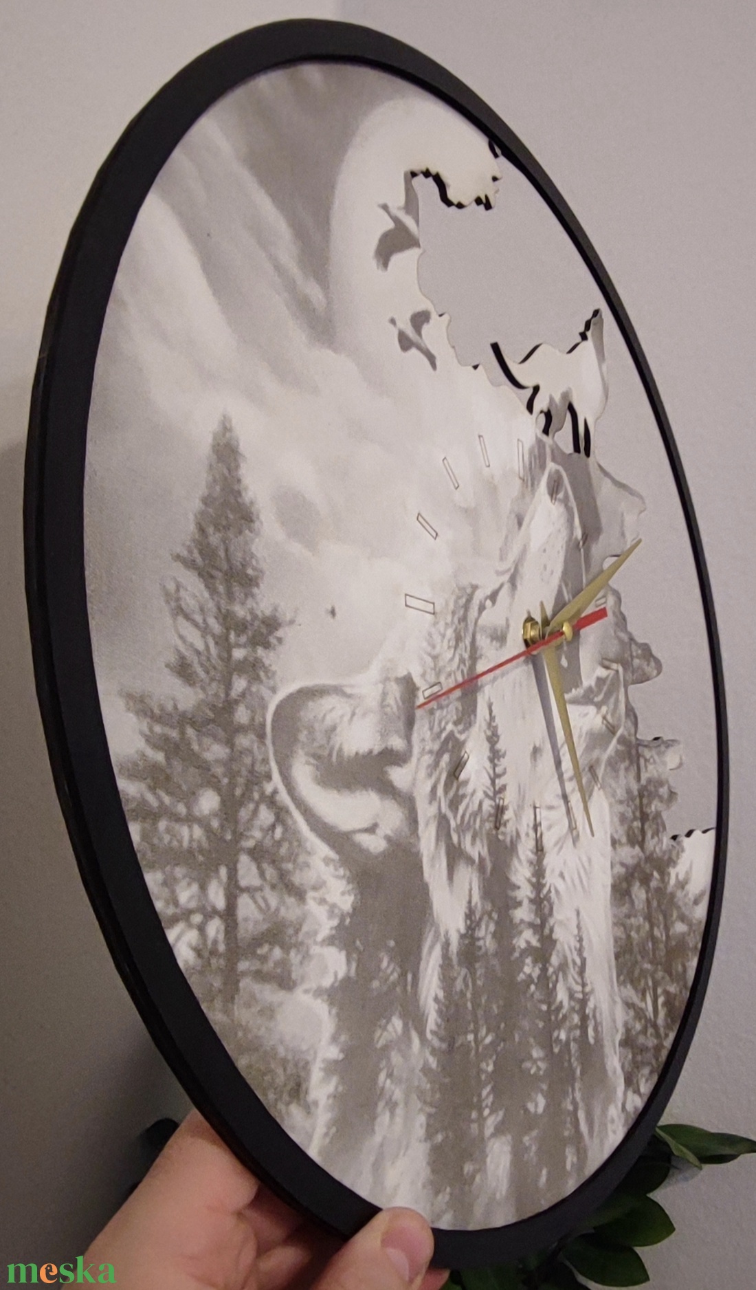 Gravírozott farkasos falióra � 40 cm � egyedi, természet ihlette dekoráció - diy (csináld magad) - egységcsomag - Meska.hu