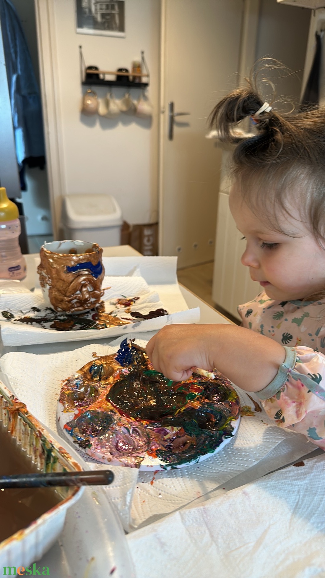 Lombszárny Lak arany és kék akrilfestékkel,gyurmából. LED világítással - otthon & életmód - dekoráció - asztal és polc dekoráció - díszüveg - Meska.hu