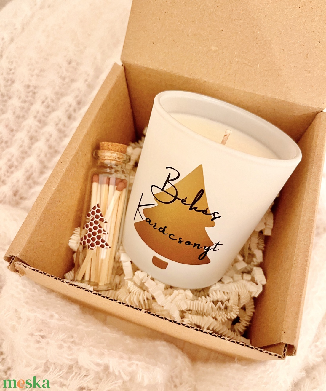 Békés Karácsonyt � illatgyertya, gyufás üvegcsével - otthon & életmód - gyertya, illat, aroma - gyertya - Meska.hu