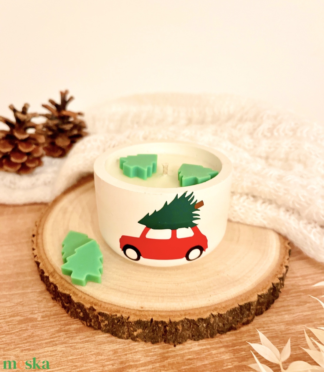 Karácsonyi autós szójaviasz gyertya  Forró almás pite illattal (100g) - otthon & életmód - gyertya, illat, aroma - gyertya - Meska.hu