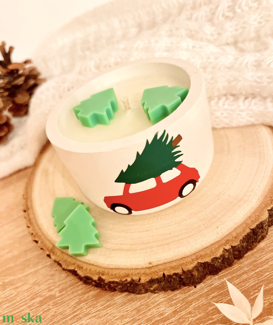 Karácsonyi autós szójaviasz gyertya  Forró almás pite illattal (100g) - otthon & életmód - gyertya, illat, aroma - gyertya - Meska.hu