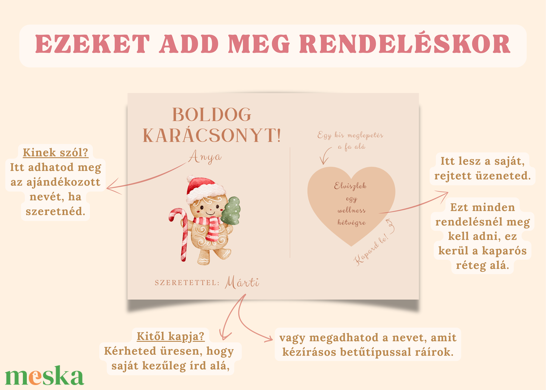 Karácsonyi kaparós üdvözlőkártya - Mézis - karácsony - karácsonyi ajándékozás - karácsonyi képeslap, üdvözlőlap, ajándékkísérő - Meska.hu
