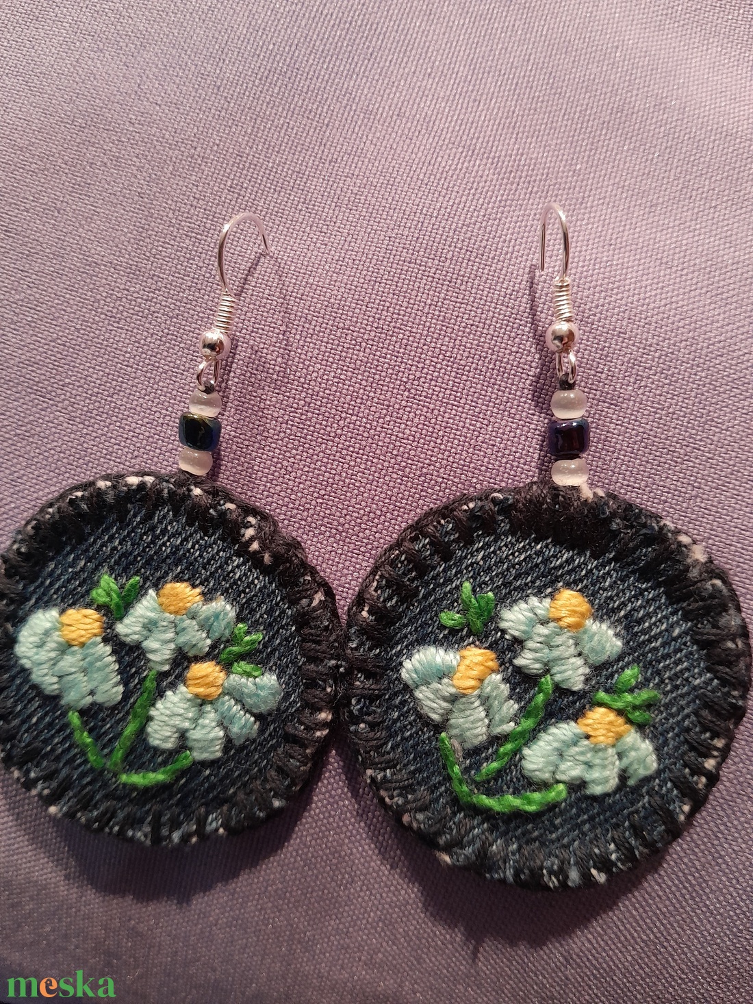 Fülbevaló kék kalocsai - ékszer - fülbevaló - lógó fülbevaló - Meska.hu