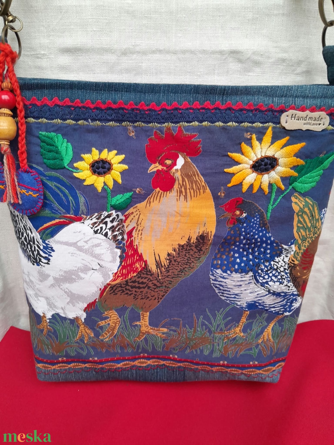Farmertáska kakasos - táska & tok - kézitáska & válltáska - vállon átvethető táska - Meska.hu