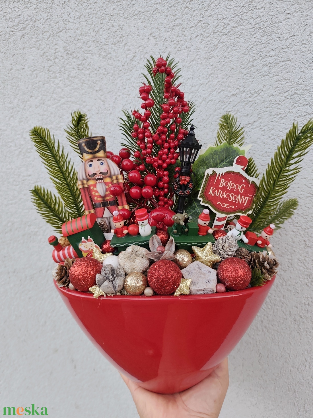Karácsonyi asztaldísz fa vonatos - karácsony - adventi díszek - adventi asztaldísz - Meska.hu