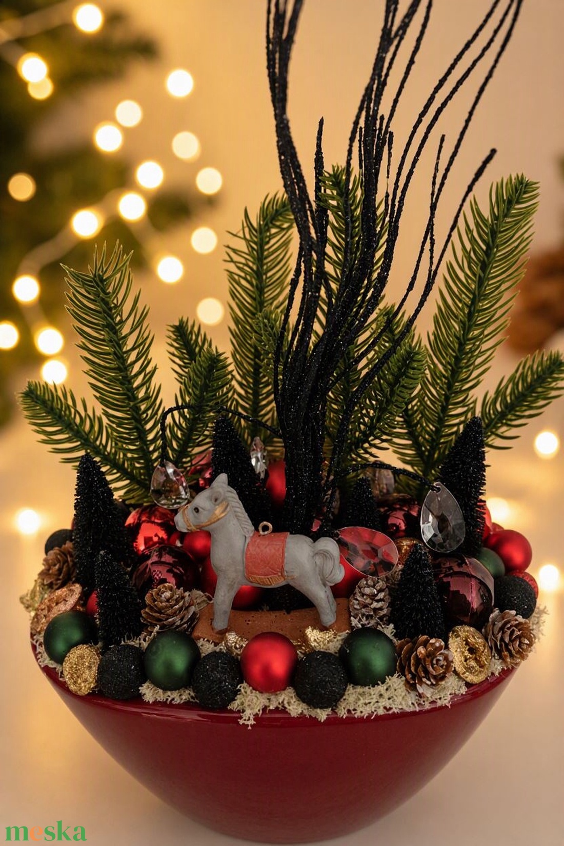 Karácsonyi asztaldísz fekete-bordó  - karácsony - adventi díszek - adventi asztaldísz - Meska.hu