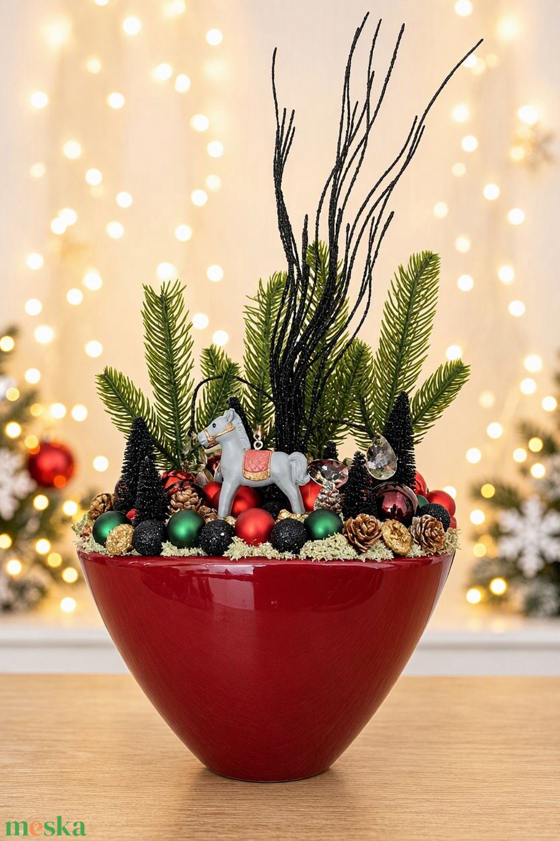 Karácsonyi asztaldísz fekete-bordó  - karácsony - adventi díszek - adventi asztaldísz - Meska.hu