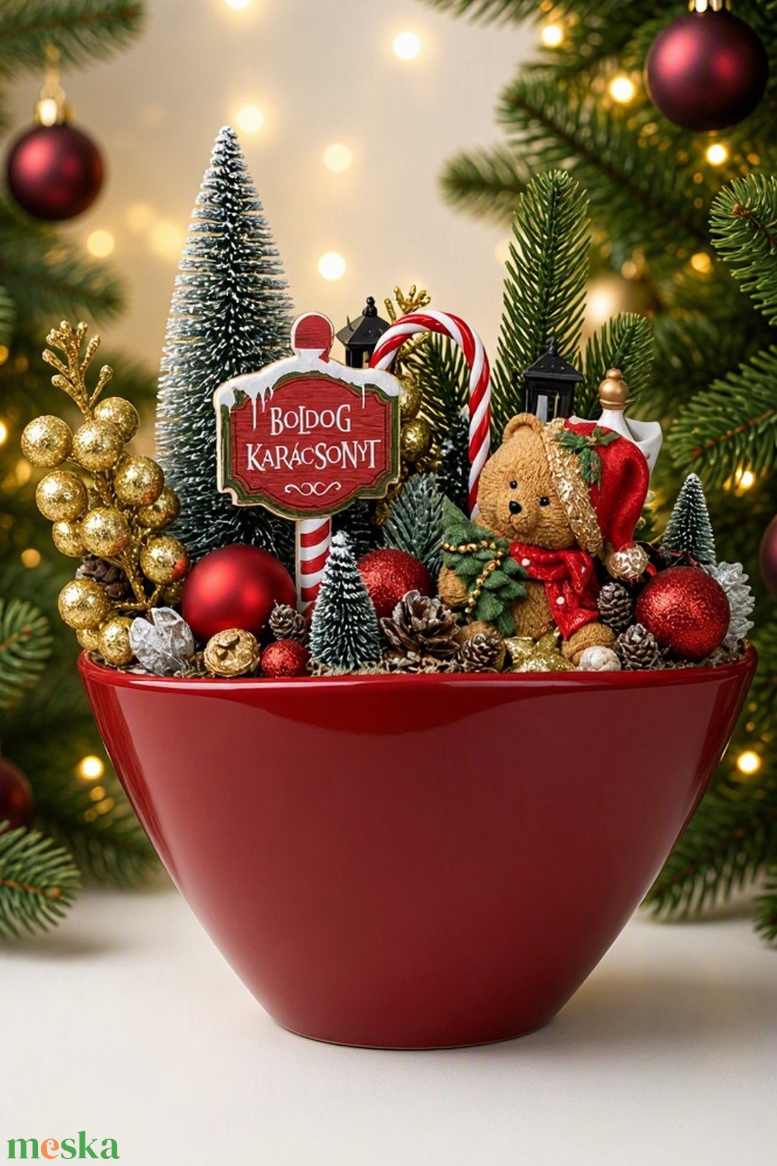 Karácsonyi asztaldísz piros-zöld - karácsony - adventi díszek - adventi asztaldísz - Meska.hu