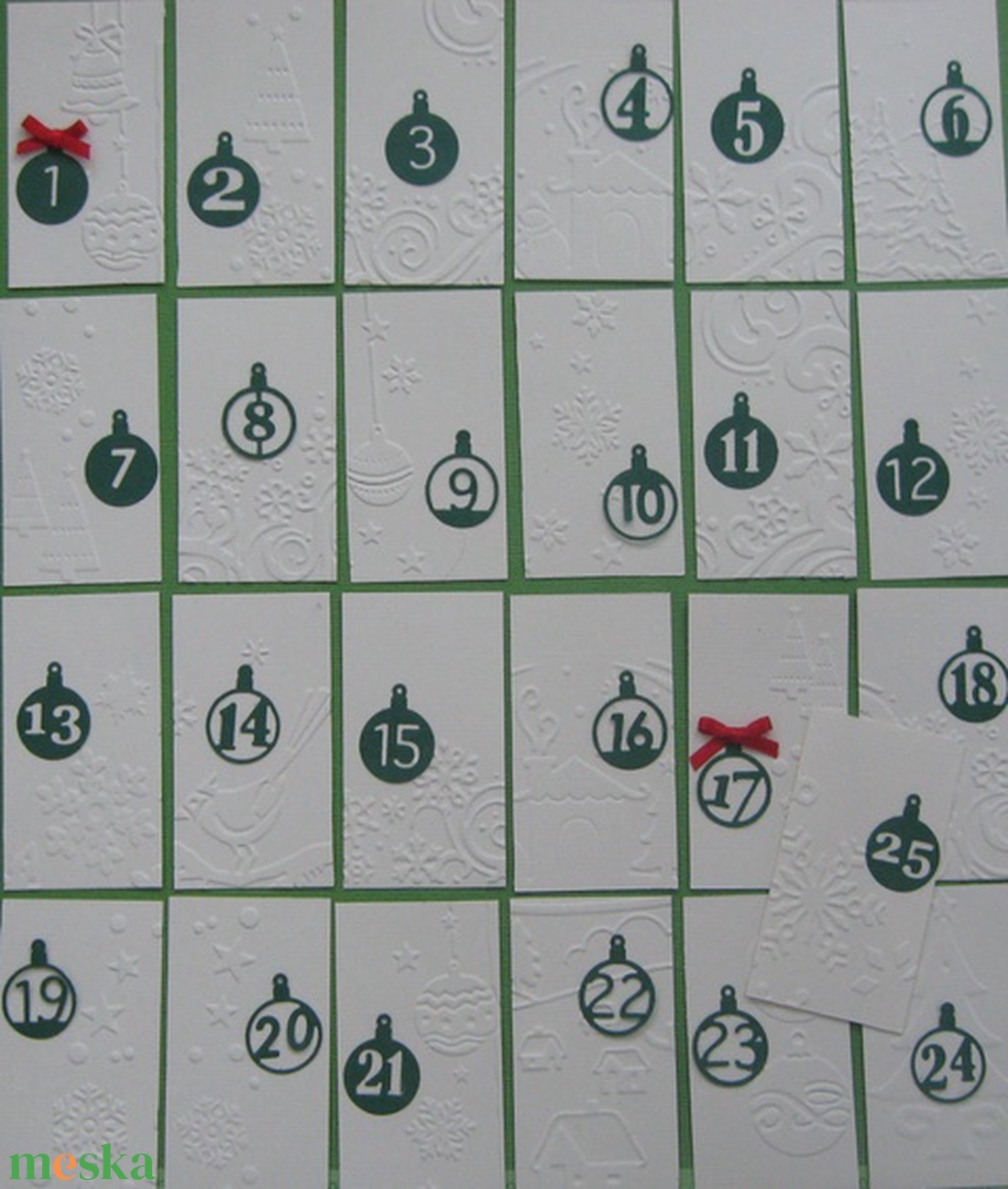 Adventi kártyák -  számozott - bélyegzőmintával díszített - karácsony - adventi díszek - adventi naptár - Meska.hu