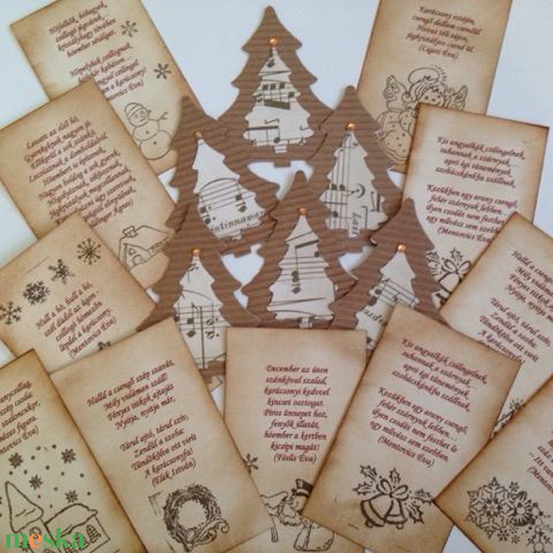 Tintázott karácsonyi ajándékkártya fenyőfával - felirattal - ajándékcsomagokhoz, kedves gondolatokhoz - egyedi termék - karácsony - karácsonyi ajándékozás - karácsonyi képeslap, üdvözlőlap, ajándékkísérő - Meska.hu
