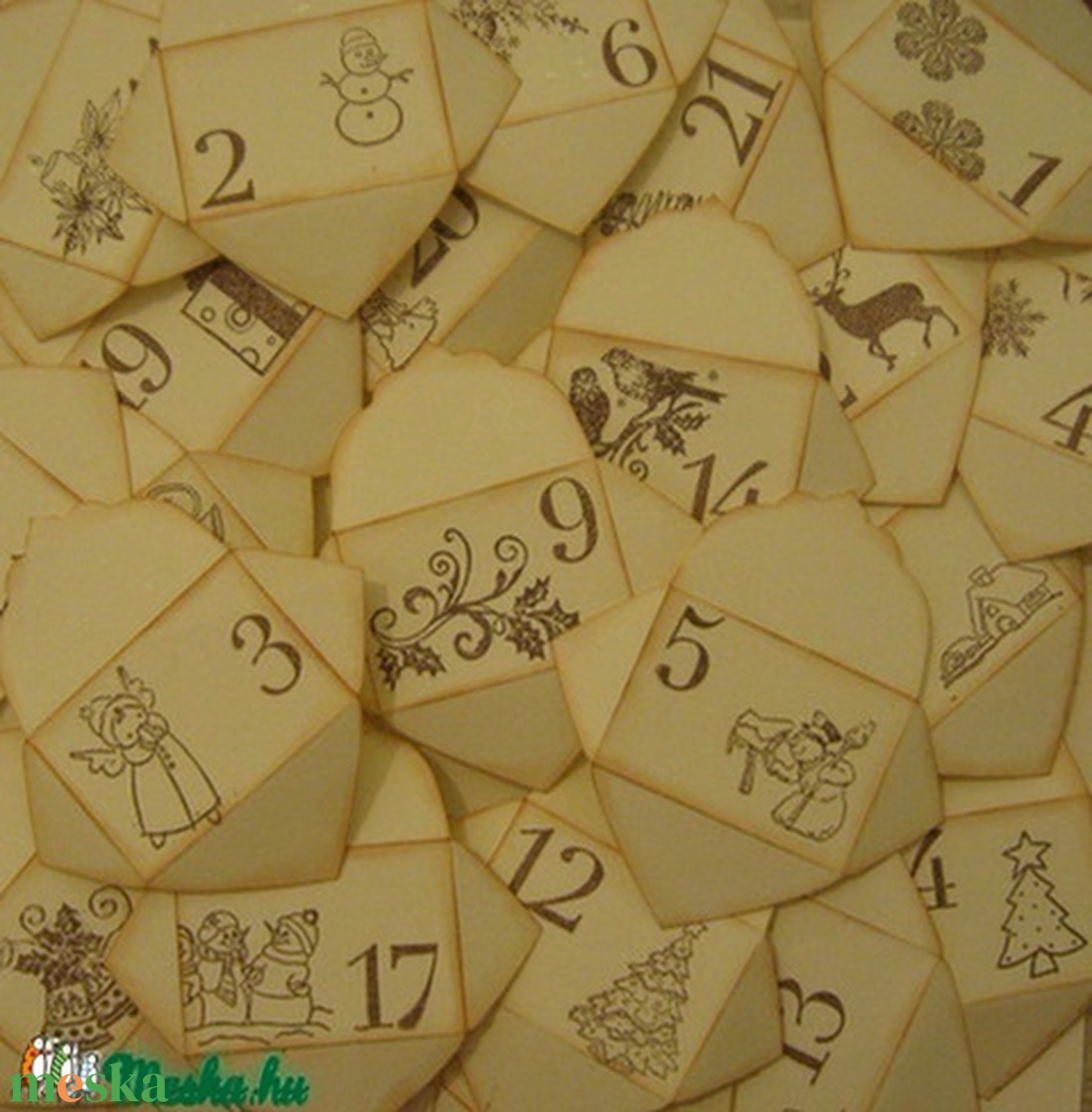 Adventi kártyák -  számozott - bélyegzőmintával díszített - karácsony - adventi díszek - adventi naptár - Meska.hu