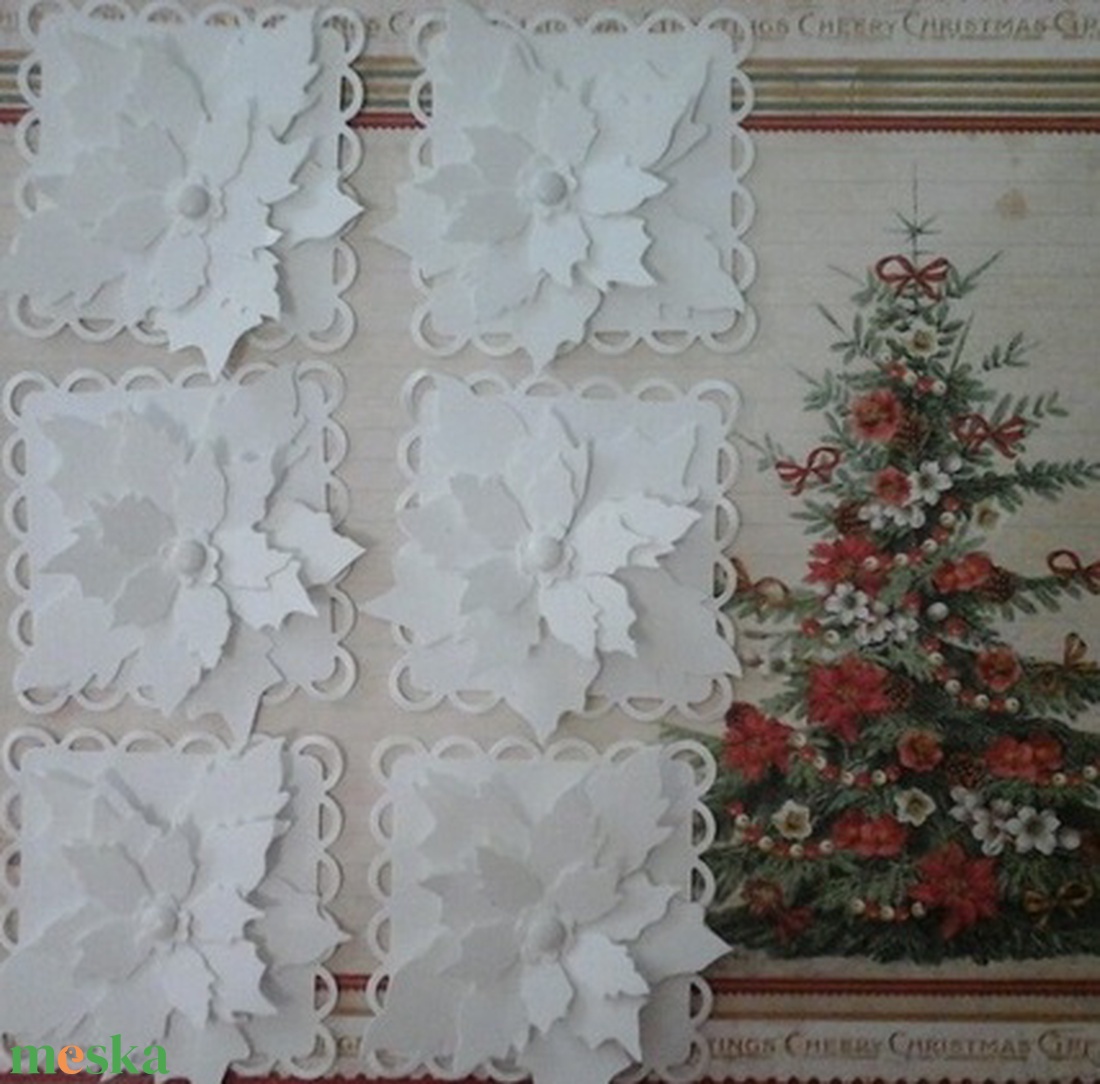 Mikulásvirággal díszített négyzet alakú ajándékkísérő - ajándékkártya - karácsonyra, téli ünnepekre, rendezvényekre  - karácsony - karácsonyi ajándékozás - karácsonyi képeslap, üdvözlőlap, ajándékkísérő - Meska.hu
