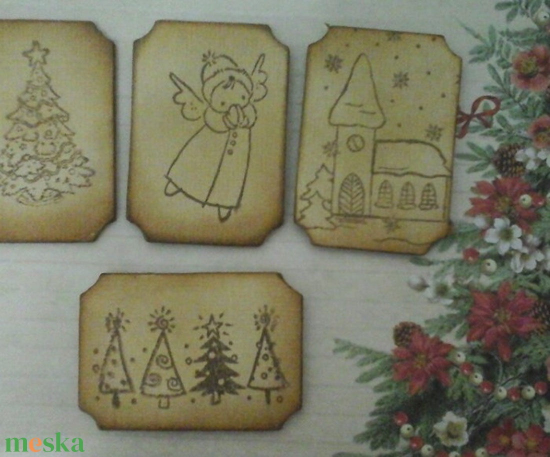Tintázással készült fenyőfa hűtőmágnes - mézivel, szívvel díszítve - csoportajándék - örök emlék - egyedi termék    - karácsony - karácsonyi ajándékozás - karácsonyi képeslap, üdvözlőlap, ajándékkísérő - Meska.hu