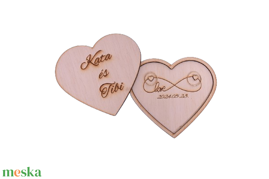 Szív alakú gravírozható gyűrűtartó tetővel - esküvő - kiegészítők - gyűrűtartó & gyűrűpárna - Meska.hu
