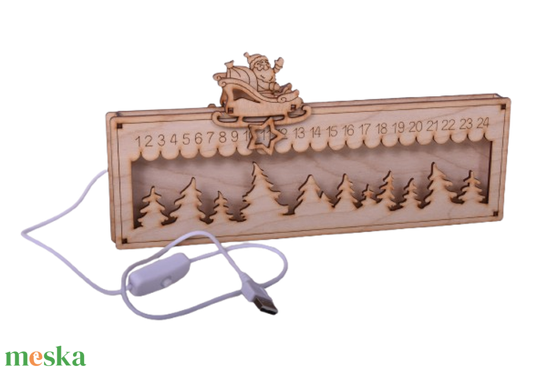 Gravírozott Karácsonyi állítható naptár LED világítással - karácsony - adventi díszek - adventi naptár - Meska.hu
