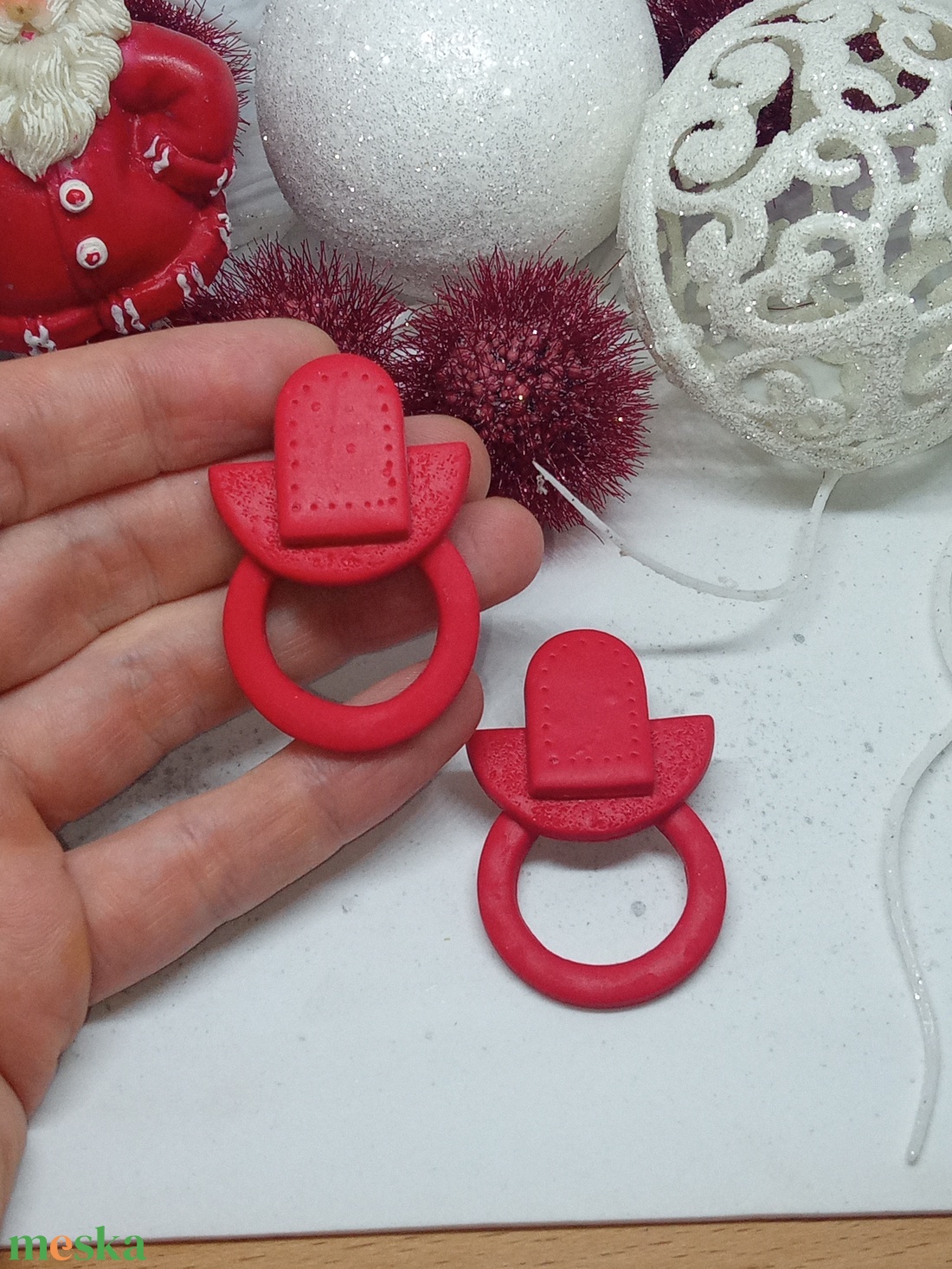 Piros három részes nagyobb bedugós fülbevaló - ékszer - fülbevaló - klipsz - Meska.hu