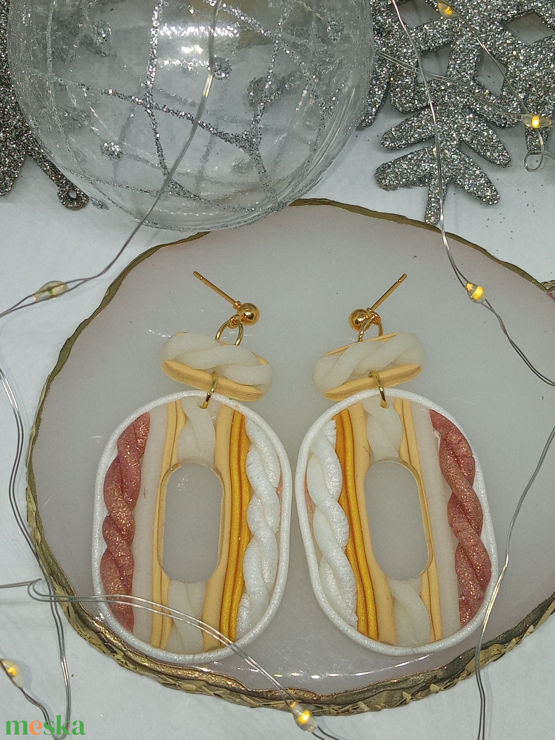 Kötött mintás lógó fülbevaló  - ékszer - fülbevaló - lógó fülbevaló - Meska.hu