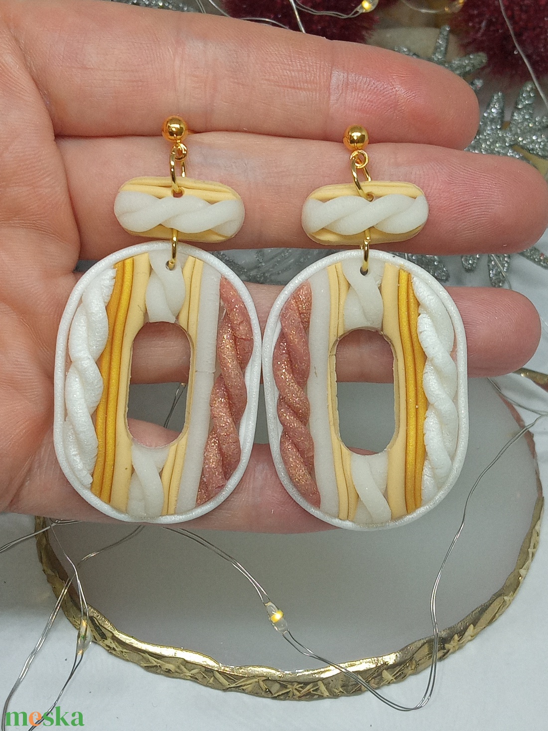 Kötött mintás lógó fülbevaló  - ékszer - fülbevaló - lógó fülbevaló - Meska.hu