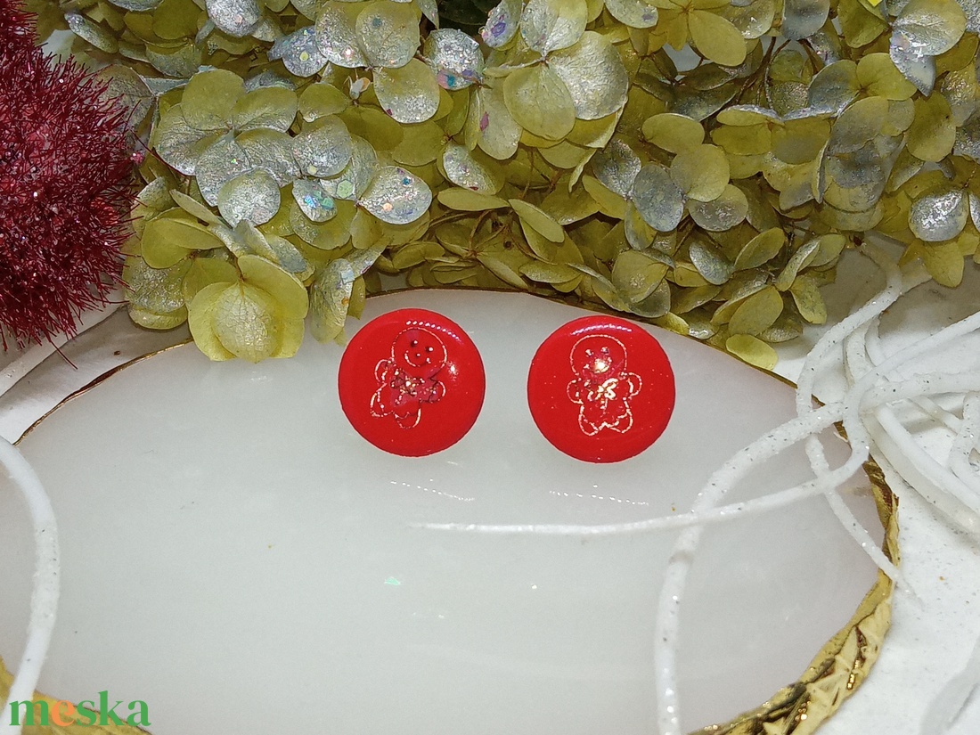 Karácsonyi mintás bedugós fülbevaló  - ékszer - fülbevaló - klipsz - Meska.hu