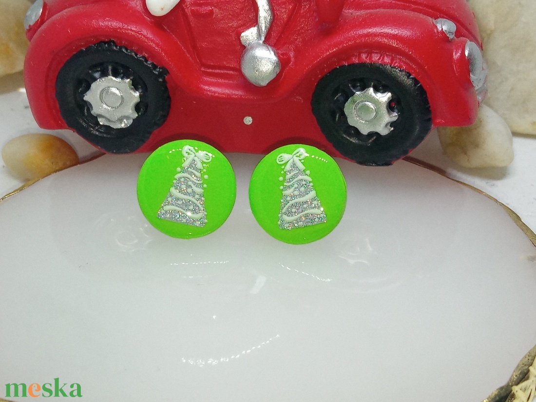 Karácsonyi mintás bedugós fülbevaló  - ékszer - fülbevaló - klipsz - Meska.hu