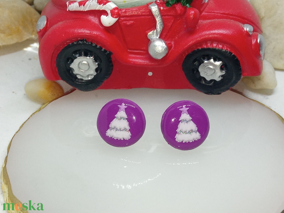 Karácsonyi mintás bedugós fülbevaló  - ékszer - fülbevaló - klipsz - Meska.hu
