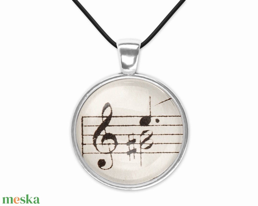 Zenés ékszer - egyedi üveglencsés medál régi kottából, violinkulccsal - ékszer - nyaklánc - medálos nyaklánc - Meska.hu