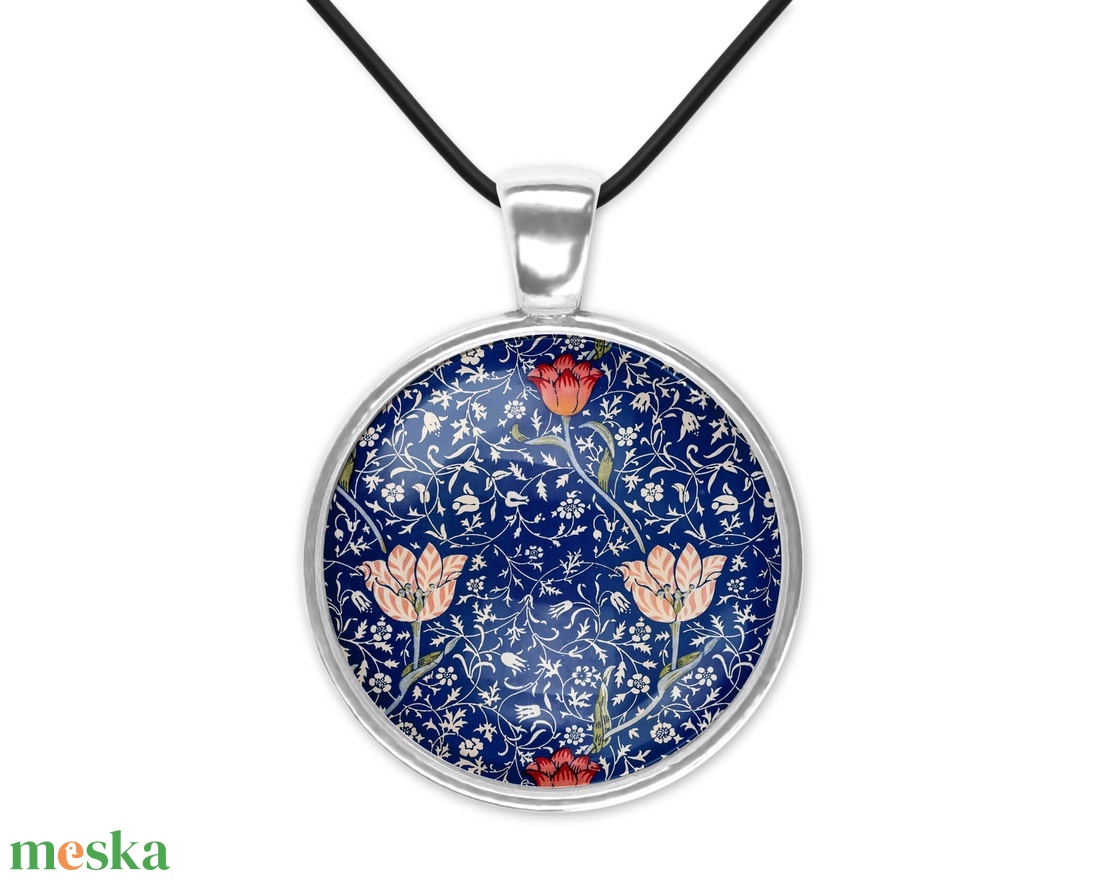 Kék üveglencsés medál William Morris-mintával - ékszer - nyaklánc - medálos nyaklánc - Meska.hu Kék üveglencsés medál William Morris-mintával - ékszer - nyaklánc - medálos nyaklánc - Meska.hu