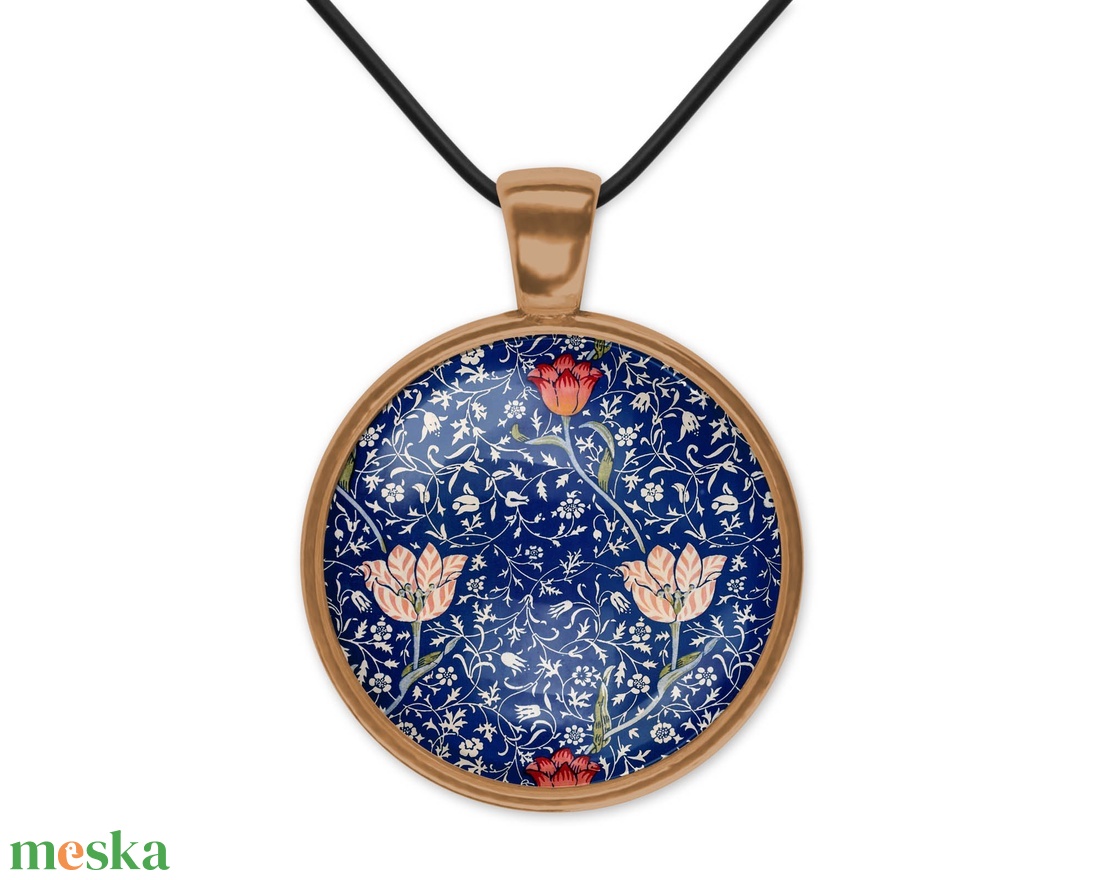 Kék üveglencsés medál William Morris-mintával - ékszer - nyaklánc - medálos nyaklánc - Meska.hu Kék üveglencsés medál William Morris-mintával - ékszer - nyaklánc - medálos nyaklánc - Meska.hu