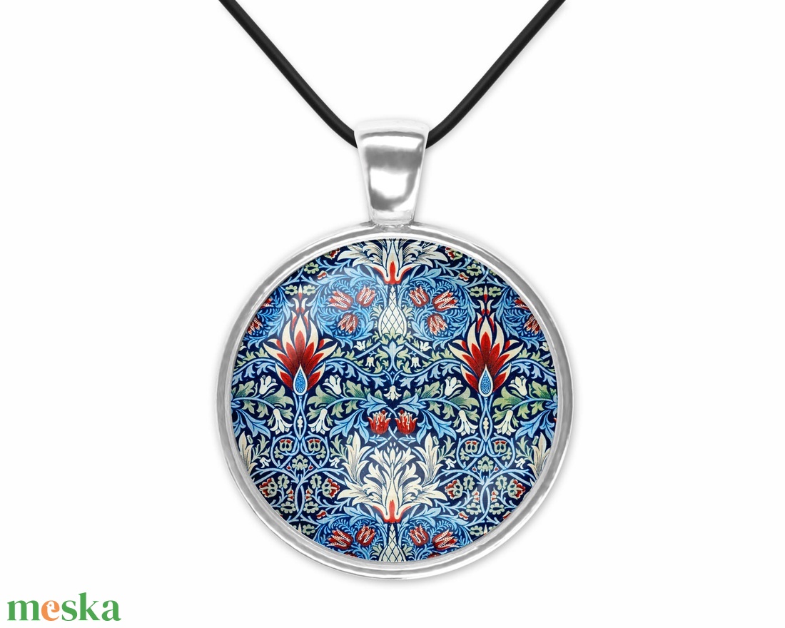 Kék-piros üveglencsés medál William Morris-mintával - ékszer - nyaklánc - medálos nyaklánc - Meska.hu Kék-piros üveglencsés medál William Morris-mintával - ékszer - nyaklánc - medálos nyaklánc - Meska.hu